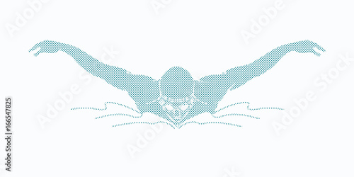 Swimming butterfly, man swimming designed using dots pixels graphic vector