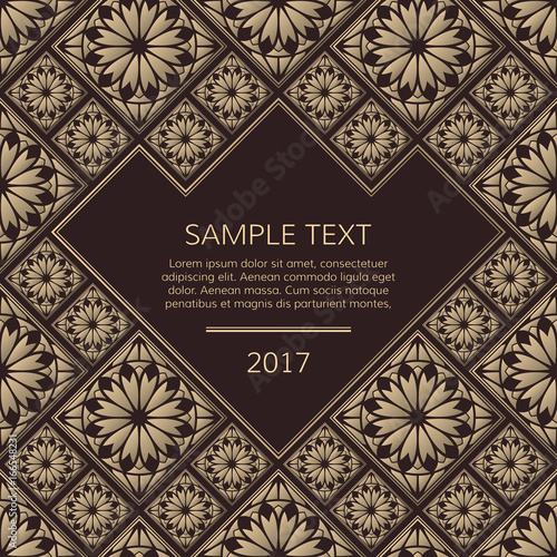 Vector golden frame. Square vintage card for design. Premium background in luxury style.