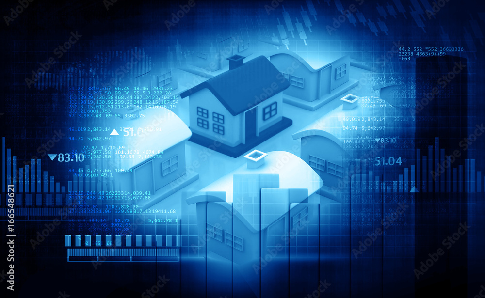 Fototapeta premium Real estate growth cart. 3d illustration ..