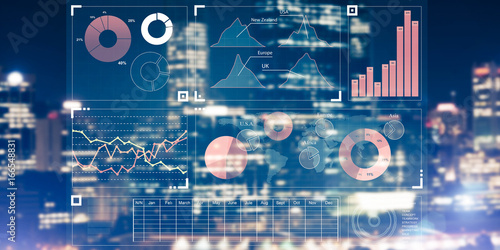 Financial consulting and analytics concept with infographs on sc