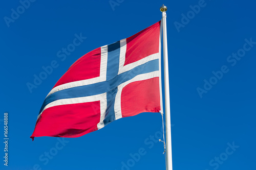 The Flag of Norway Waving in the Wind