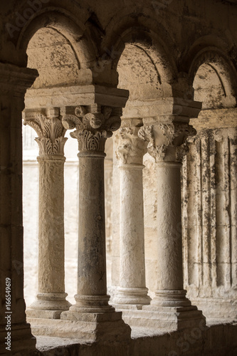 Romanesque capitals of the columns in the cloisters of the Abbey of Montmajour near Arles, France