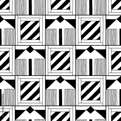Abstract seamless pattern. Black and white illustration for coloring books. Background for design