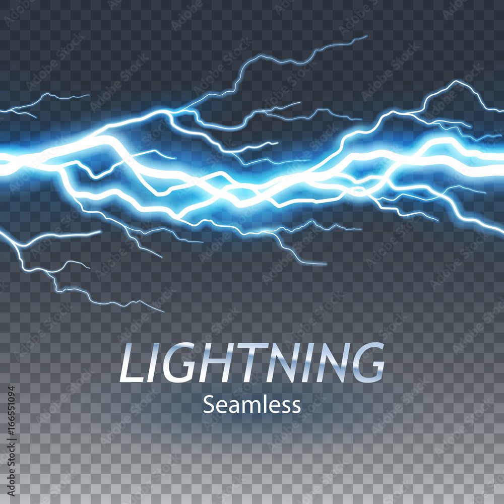 Seamless asset of lightning and thunder bolt or electric, glow and sparkle effect