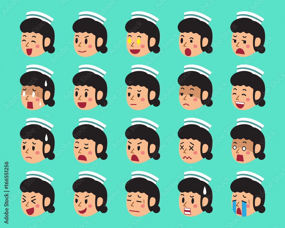 Set of female nurse faces showing different emotions Set of female nurse faces showing different emotions