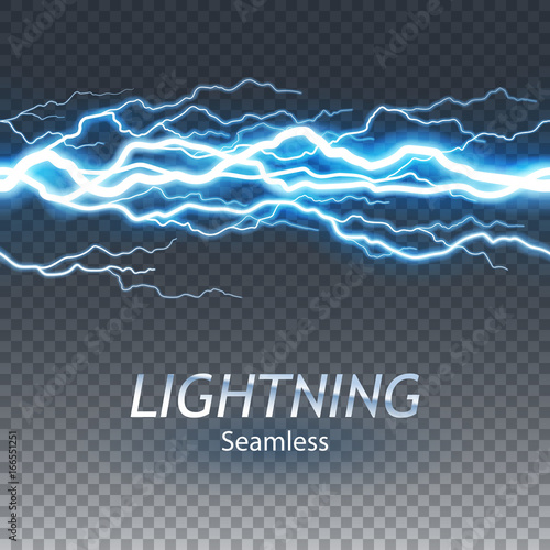 Seamless asset of lightning and thunder bolt or electric, glow and sparkle effect