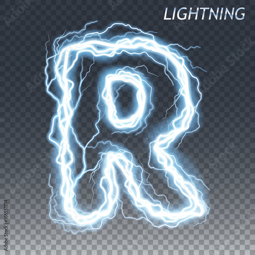 Lightning and thunder bolt or electric font, glow and sparkle effect
