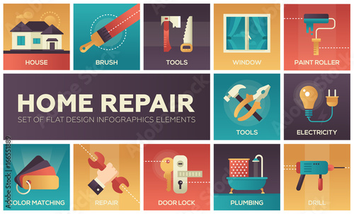Home repair - vector modern flat design icons set