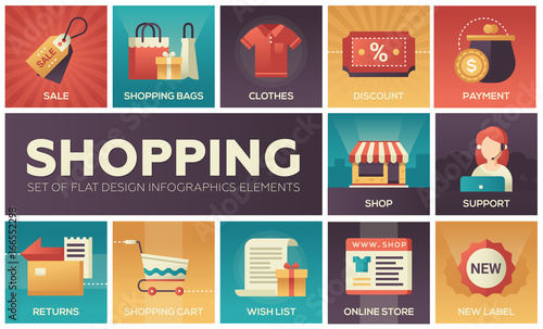 Shopping - vector modern flat design icons set