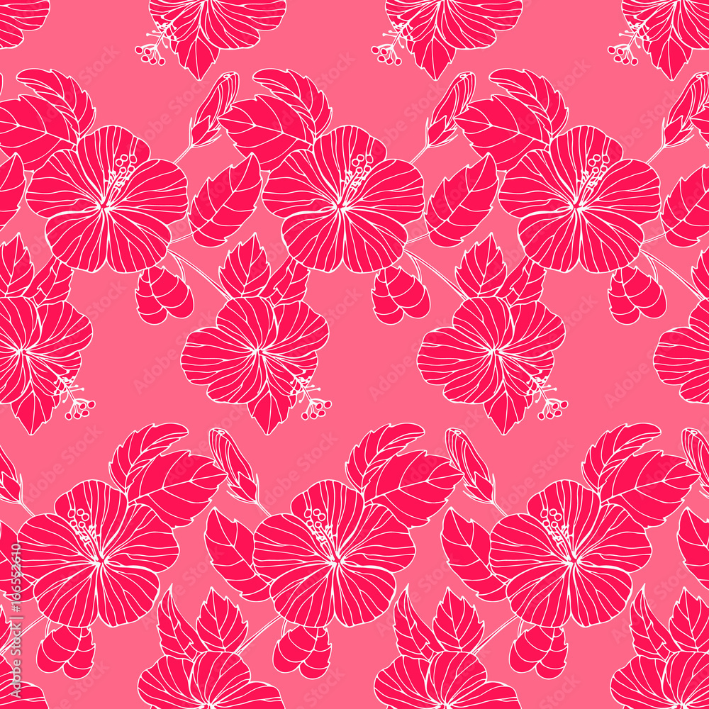 Fashion seamless pattern with rose hibiscus