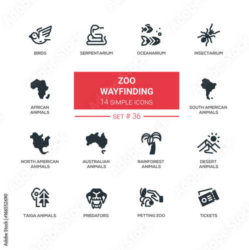 Zoo wayfinding - modern vector line icons set