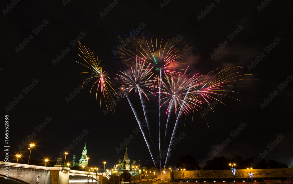 Festive salute over the Kremlin in Moscow, Russia