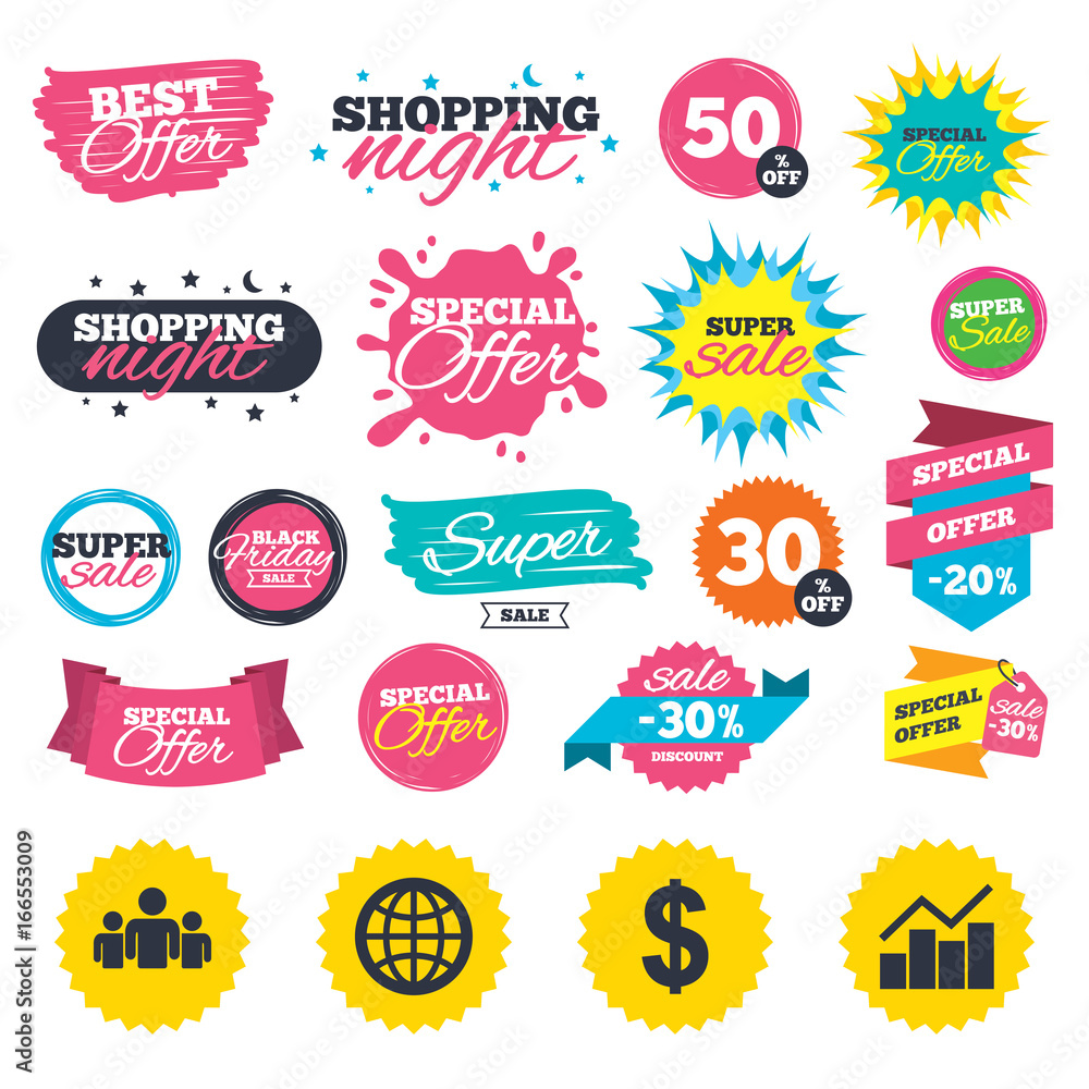 Business signs. Graph chart and globe icons. Business signs. Graph chart and globe icons.