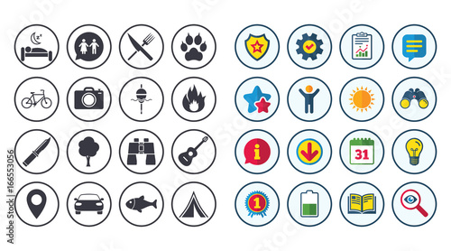 Set of Travel, Hiking and Camping icons.