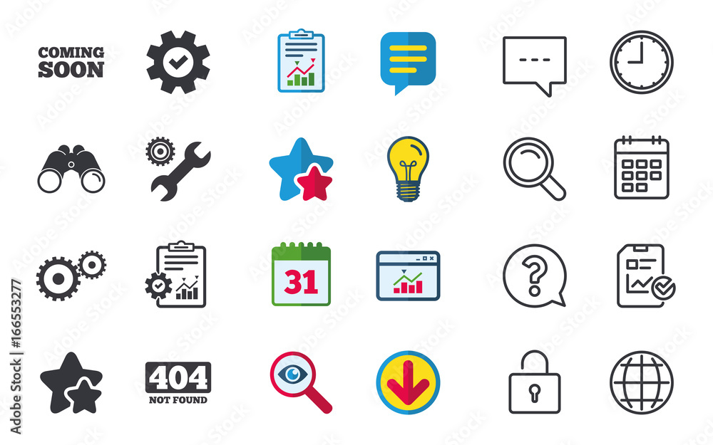Coming soon icon. Repair service tool and gear. Coming soon icon. Repair service tool and gear.