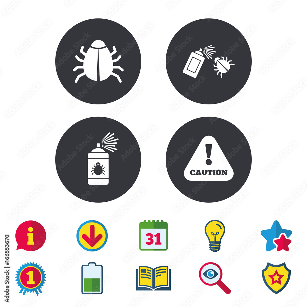 Bug disinfection signs. Caution attention icon. Bug disinfection signs. Caution attention icon.