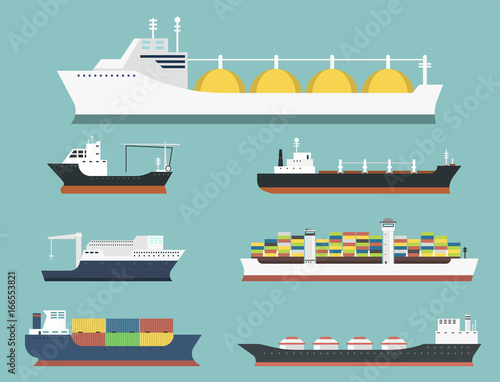 Cargo vessels and tankers shipping delivery bulk carrier train freight boat tankers isolated on background vector illustration