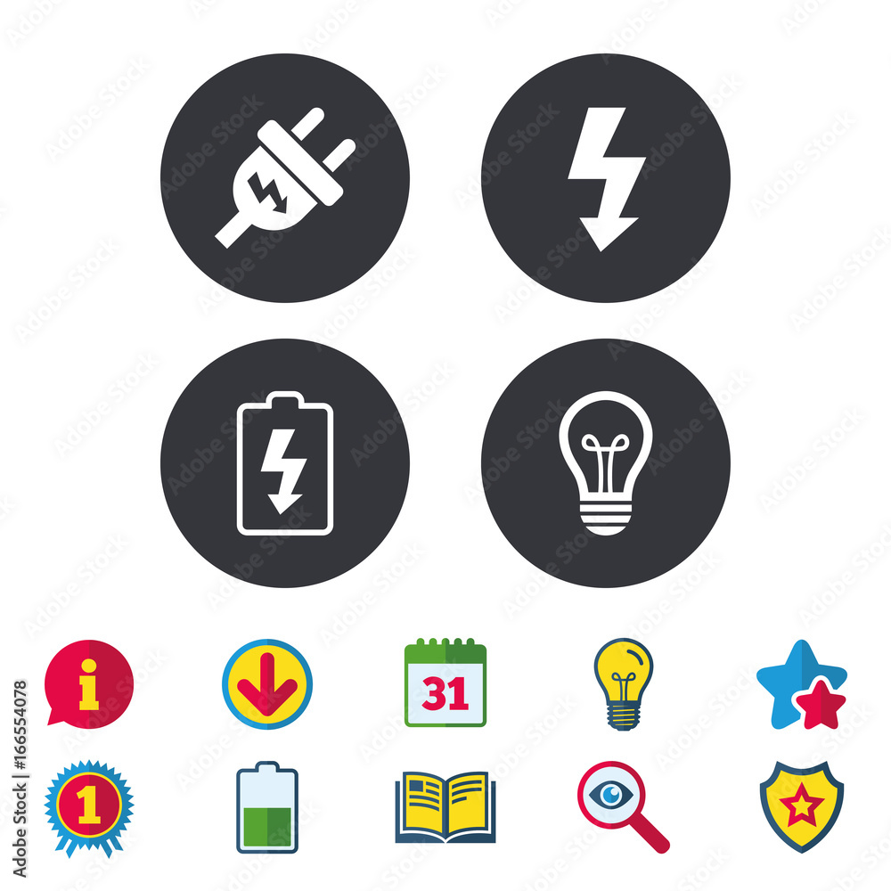 Electric plug sign. Lamp and battery low. Electric plug sign. Lamp and battery low.