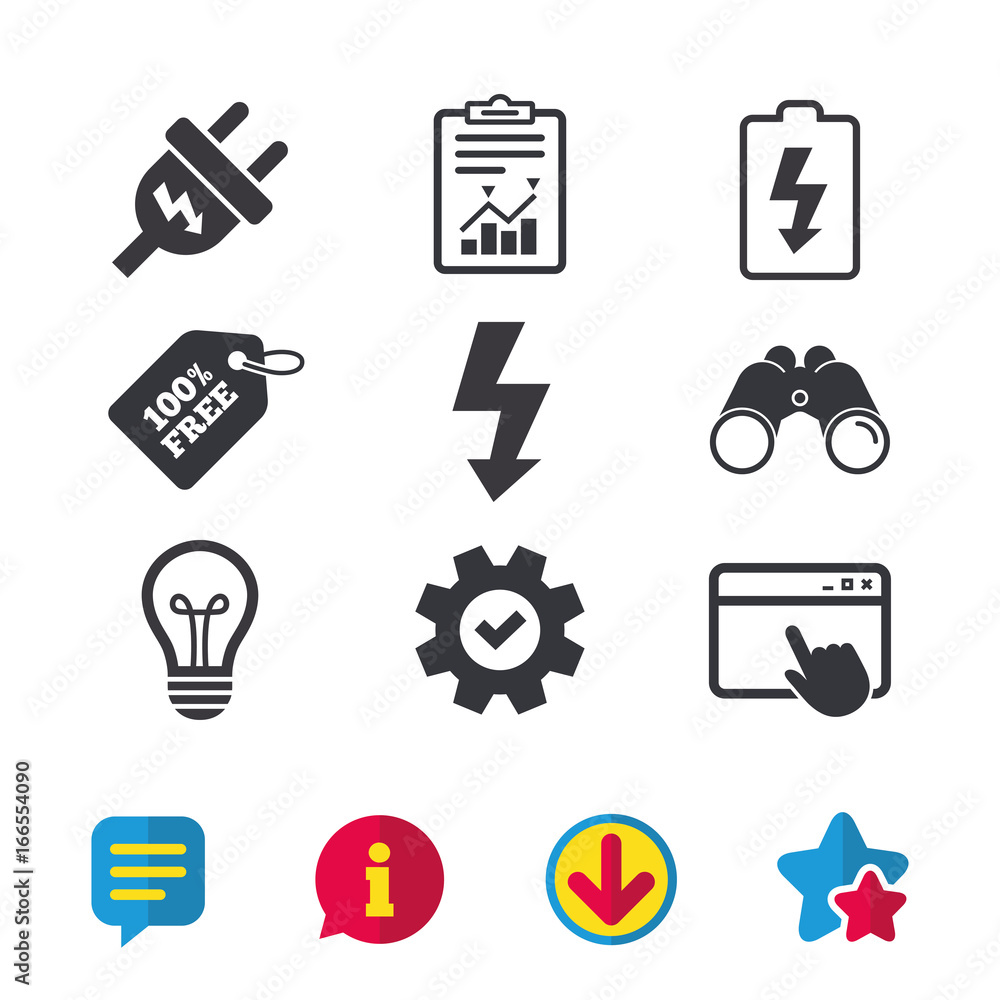 Electric plug sign. Lamp and battery low. Electric plug sign. Lamp and battery low.