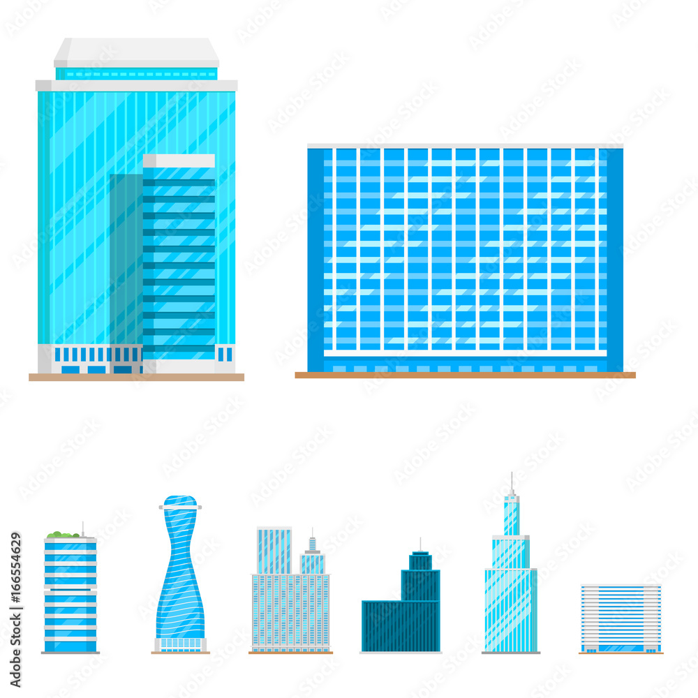 Skyscrapers buildings isolated tower office city architecture house business apartment vector illustration
