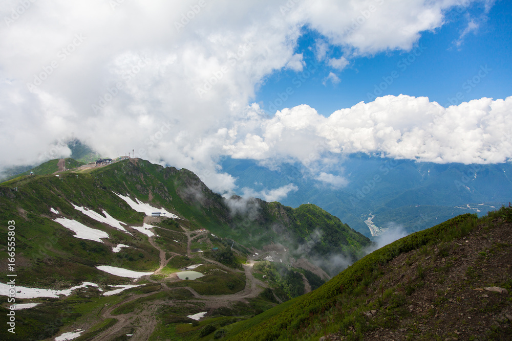 Fototapeta premium Mountains and clouds. Sochi. Rose of the peak.