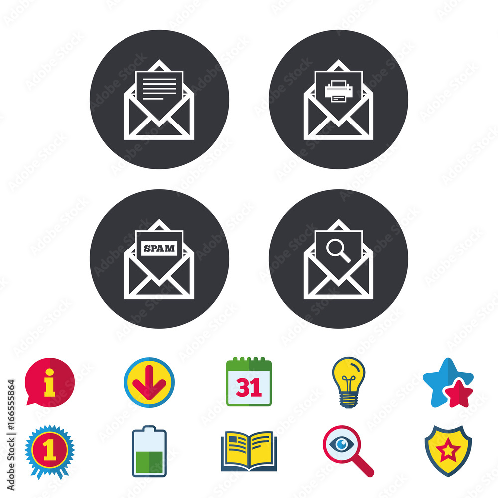 Mail envelope icons. Message document symbols. Mail envelope icons. Message document symbols.