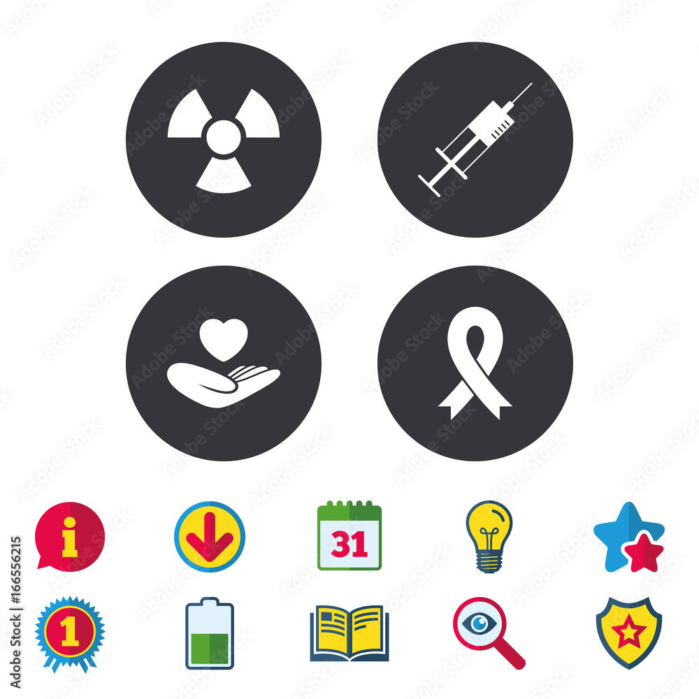 Medicine icons. Syringe, life, radiation. Medicine icons. Syringe, life, radiation.