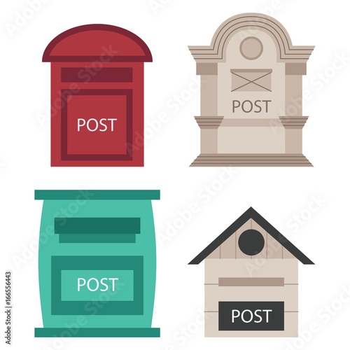Beautiful rural curbside open and closed postal mailboxes with semaphore flag postbox vector illustration