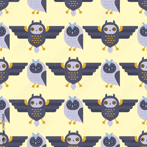 Cartoon owl bird cute character seamless pattern sleep sweet owlet vector ill...