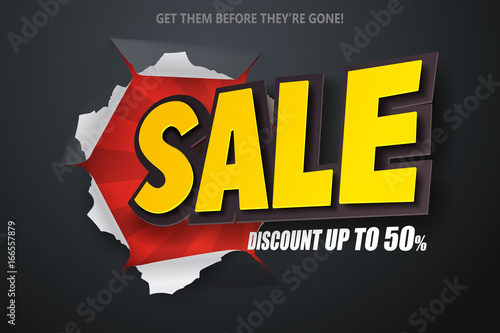 Ripped paper of sale banner. Sale and discounts