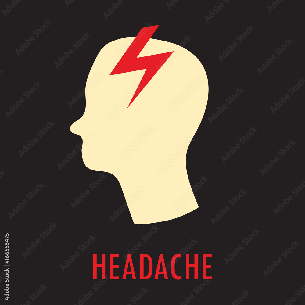 Headache. Logo or icon template in flat style isolated on black background Headache. Logo or icon template in flat style isolated on black background
