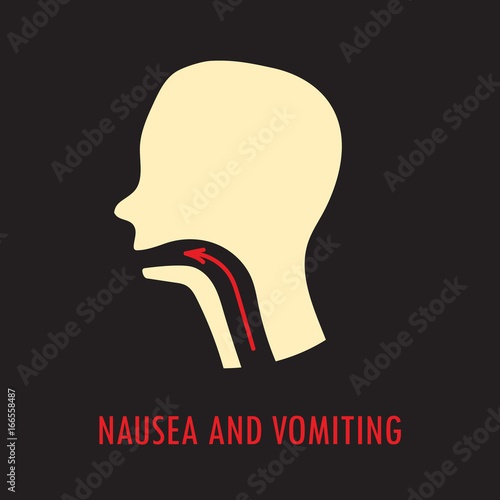Nausea and vomiting. Logo or icon template in colored flat style isolated on black background