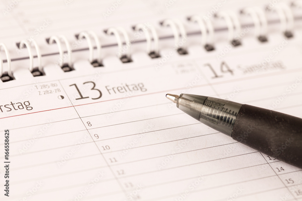 calendar with pen, friday 13th calendar with pen, friday 13th