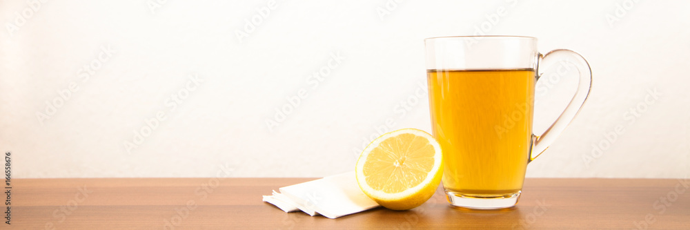 Tea with lemon and handkerchiefs during a disease