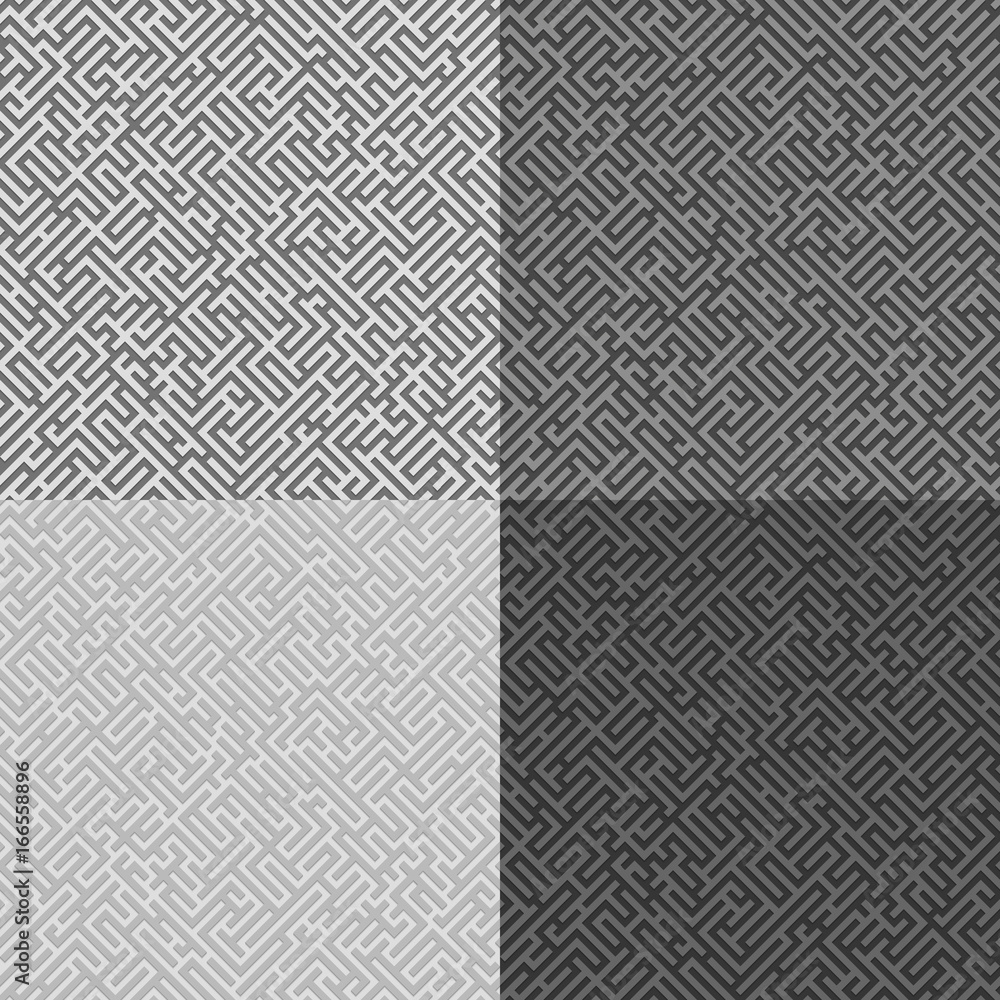 Fototapeta premium Set of abstract black geometrical seamless pattern. Maze. Labyrinth.