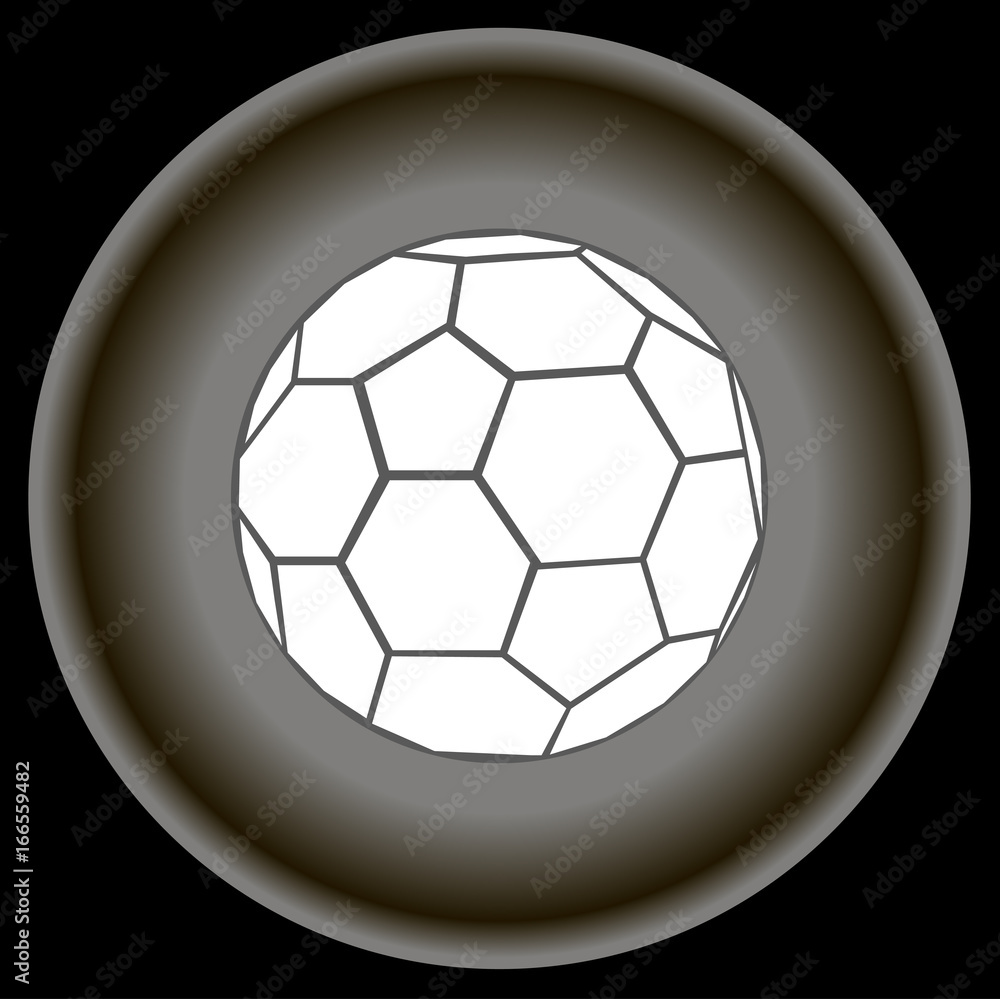 Icon white and black soccer football ball flat design  on grey plate.