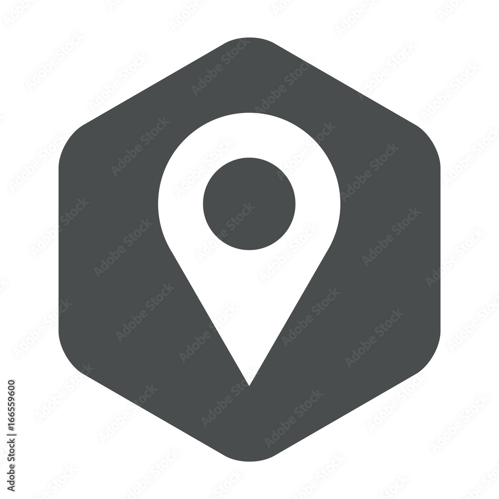 Icono plano localizacion en hexagono gris Icono plano localizacion en hexagono gris