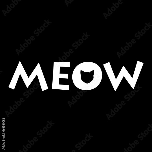 Logotipo MEOW con cabeza gato en o blanco en fondo negro