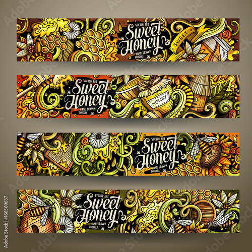 Cartoon cute colorful vector hand drawn doodles Honey corporate identity