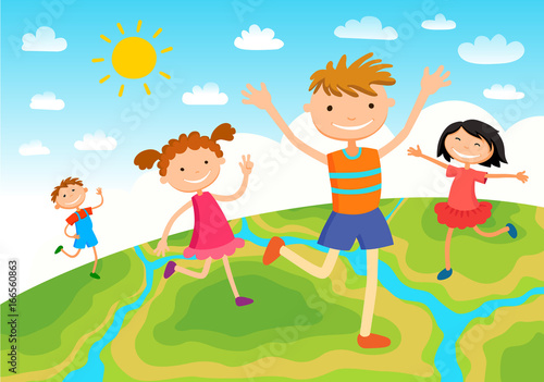 Globe kids. Children Earth day. Vector