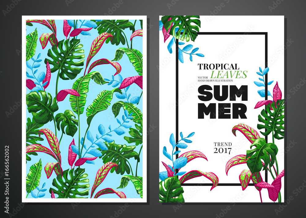 Naklejka premium Tropical palm leaves background.