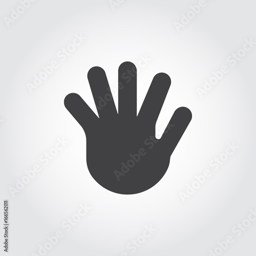 Human open palm, five fingers flat icon. Simple black logo of greeting gesture. Vector web pictogram or button for websites, mobile apps, games and other design projects