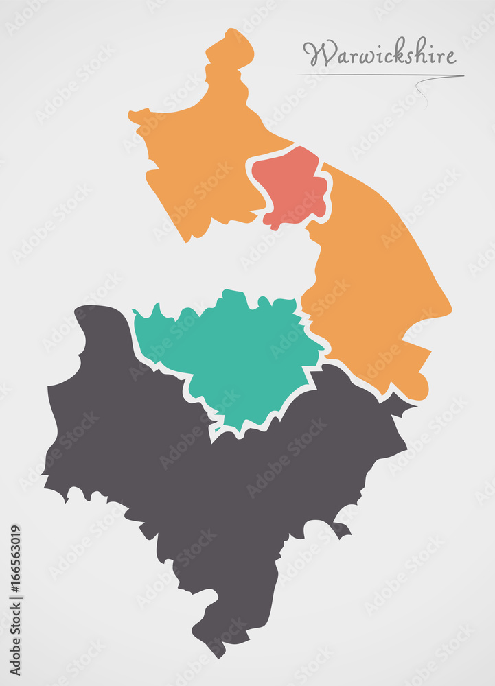 Warwickshire England Map with states and modern round shapes