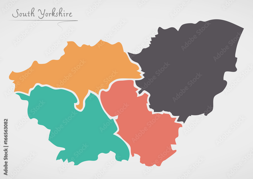 South Yorkshire England Map with states and modern round shapes