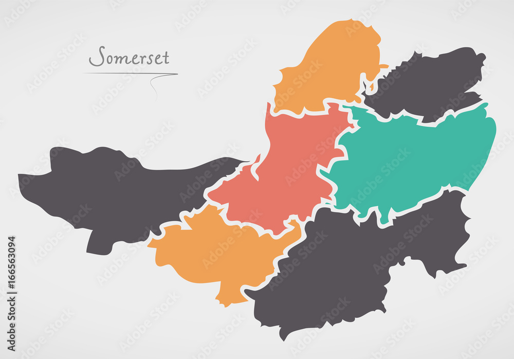 Somerset England Map with states and modern round shapes