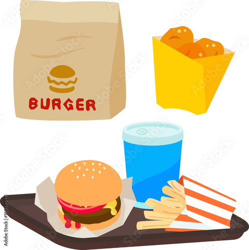 ハンバーガーとポテトとドリンク