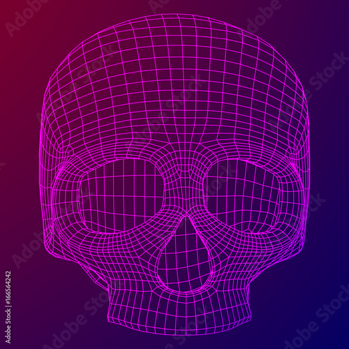 Skull Wireframe Low Poly Mesh. Vector illustration technology live and death concept