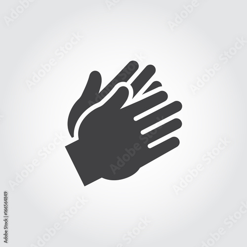 Two clapping human hands black icon. Flat sign of applause, encouragement, approval. Web graphic pictograph for business and gaming concepts. Vector illustration