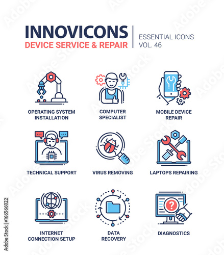 Device Service - modern vector line design icons set.