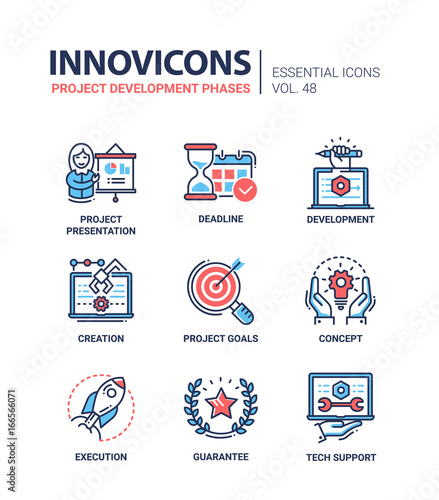 Project Development Phases - modern vector line icons set